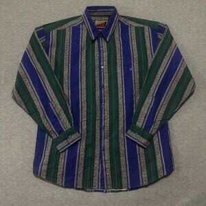 Vtg Blazer Firenze Mens L Shirt Multicolor Long Sleeve Vertical Stripe